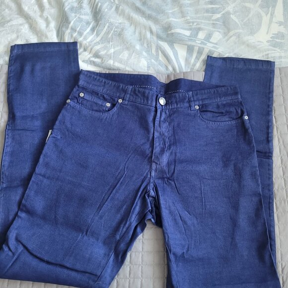 NEW 120% LINO Mens Pant Ink Fade Fit 5 Pocket Zip Fly Linen Blend Slim Fit - Picture 1 of 5